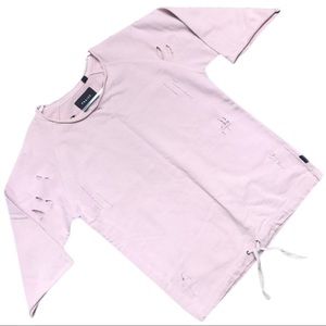PRAISE Pink Distressed Crew Neck Short Sleeve Top